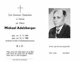 Sterbebildchen Michael Adelsberger, *1909 †1980