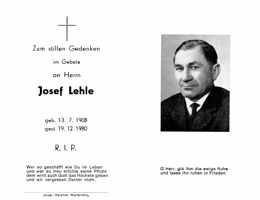 Sterbebildchen Josef Lehle, *1908 †1980