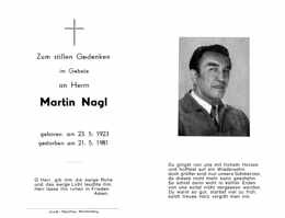 Sterbebildchen Martin Nagl, *1923 †1981