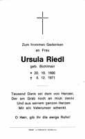 Sterbebildchen Ursula Riedl, *1890 †1971
