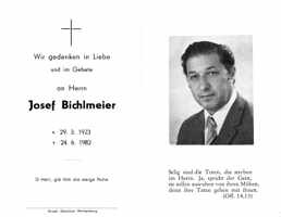 Sterbebildchen Josef Bichlmeier, *1923 †1982