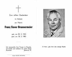 Sterbebildchen Franz Xaver Brunnermeier, *1923 †1983
