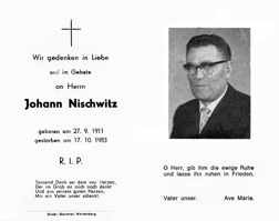 Sterbebildchen Johann Nischwitz, *1911 †1983