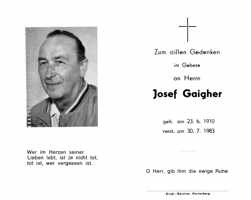 Sterbebildchen Josef Gaigher, *1910 †1983