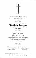Sterbebildchen Sophie Berger, *1899 †1976