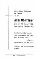 Sterbebildchen Anni Obermeier, *1906 †1971