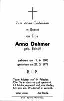 Sterbebildchen Anna Dehmer, *1905 †1979