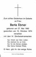 Sterbebildchen Berta Ebner, *1902 †1974