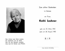 Sterbebildchen Kathi Lachner, *1903 †1983