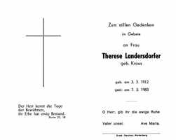 Sterbebildchen Therese Landersdorfer, *1912 †1983