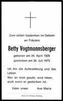 Sterbebildchen Betty Vogtmannsberger, *1925 †1973