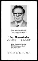 Sterbebildchen Hans Besenrieder, *1910 †1977