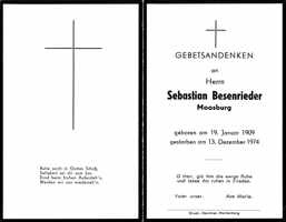 Sterbebildchen Sebastian Besenrieder, *1909 †1974