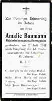 Sterbebildchen Amalie Baumann, *1896 †1941
