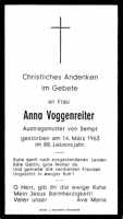 Sterbebildchen Anna Voggenreiter, *1875 †1963