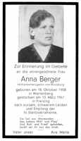Sterbebildchen Anna Berger, *1908 †1961