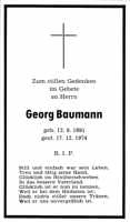 Sterbebildchen Georg Baumann, *1891 †1974