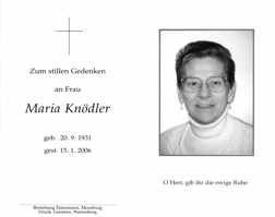 Sterbebildchen Maria Knödler, *1931 †2006