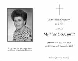 Sterbebildchen Mathilde Dörschmidt, *1929 †2005