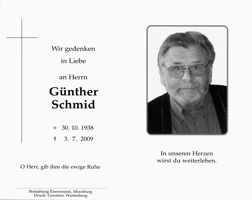 Sterbebildchen Günther Schmid, *1938 †2009