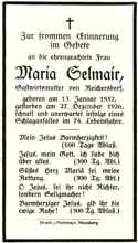 Sterbebildchen Maria Selmair *1852 †1926