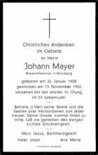 Sterbebildchen Brauereibesitzer Johann Mayer *1908 †1960