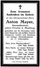 Sterbebildchen Anton Mayer *1849 †1925