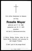 Sterbebildchen Rosalie Mayer, geb. Pointner *1885 †1970