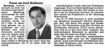 Nachruf Josef Bichlmeier, *1923 †1982