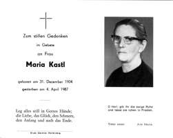 Sterbebildchen Maria Kastl, *1904 †1987