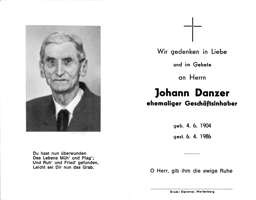 Sterbebildchen Johann Danzer, *1904 †1986