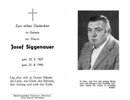 Sterbebildchen Josef Siggenauer, *1927 †1990