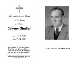 Sterbebildchen Johann Stadler, *1913 †1990