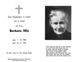 Sterbebildchen Barbara Hilz, *1906 †1990