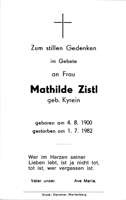 Sterbebildchen Mathilde Zistl, *1900 †1982