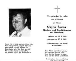 Sterbebildchen Stefan Suvak, *1939 †1989