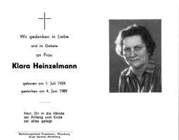Sterbebildchen Klara Heinzelmann, *1924 †1989