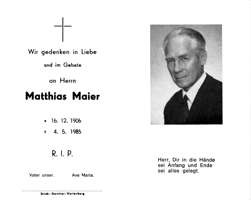 Sterbebildchen Matthias Maier, *1906 †1985