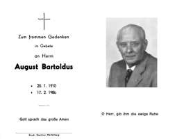 Sterbebildchen August Bartoldus, *1910 †1986