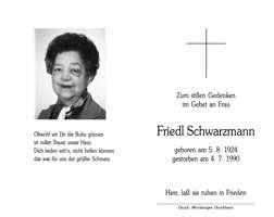 Sterbebildchen Friedl Schwarzmann, *1924 †1990