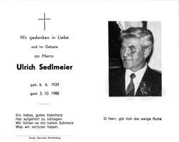 Sterbebildchen Ulrich Sedlmeier, *1929 †1988
