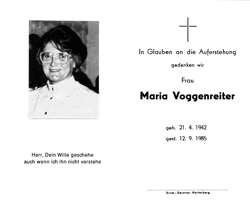 Sterbebildchen Maria Voggenreiter, *1942 †1985