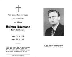 Sterbebildchen Helmut Baumann, *1934 †1987