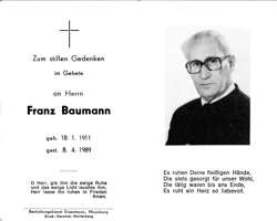 Sterbebildchen Franz Baumann, *1911 †1989