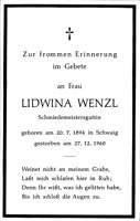 Sterbebildchen Lidwina Wenzl, *1894 †1960
