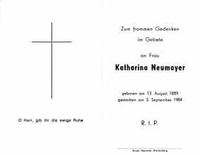 Sterbebildchen Katharina Neumeier, *1889 †1984