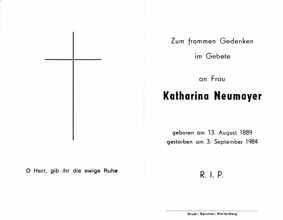 Sterbebildchen Katharina Neumeier, *1889 †1984