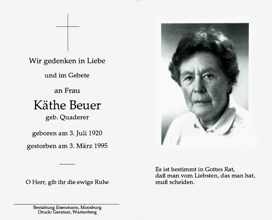 Sterbebildchen Kthe Beuer, *1920 †1995