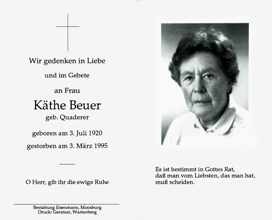 Sterbebildchen Käthe Beuer, *1920 †1995