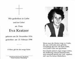 Sterbebildchen Eva Kratzer, *1916 †1998